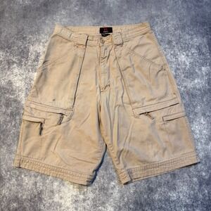 Y2K Emergency Exit Mens Cargo Shorts Tan Khaki Size 32 Cotton Y2K Baggy Skater